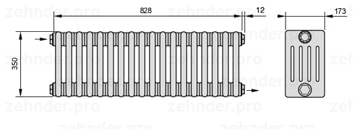 Схема (чертеж) Радиатор Zehnder Charleston 5035/18 №1670 Белый глянцевый RAL 9016